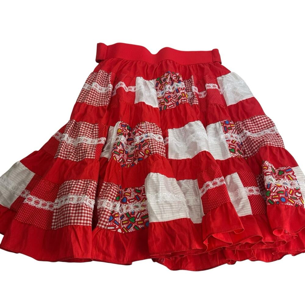 Fashions by Betty Red White Patchwork Prairie Skirt Retro Country Cottagecore S